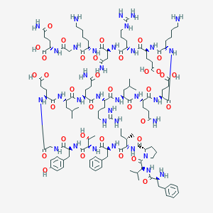 molecular formula C121H190N34O35 B056180 (2S)-5-amino-2-[[2-[[(2S)-6-amino-2-[[(2S)-4-amino-2-[[(2S)-2-[[(2S)-2-[[(2S)-6-amino-2-[[(2S)-2-[[(2S)-5-amino-2-[[(2S)-2-[[(2S)-2-[[(2S)-5-amino-2-[[(2S)-2-[[(2S)-2-[[2-[[(2S)-2-[[(2S,3R)-2-[[(2S)-2-[[(2S,3S)-2-[[(2S)-1-[(2S)-2-[[(2S)-2-amino-3-phenylpropanoyl]amino]-3-methylbutanoyl]pyrrolidine-2-carbonyl]amino]-3-methylpentanoyl]amino]-3-phenylpropanoyl]amino]-3-hydroxybutanoyl]amino]-3-(4-hydroxyphenyl)propanoyl]amino]acetyl]amino]-4-carboxybutanoyl]amino]-4-methylpentanoyl]amino]-5-oxopentanoyl]amino]-5-carbamimidamidopentanoyl]amino]-4-methylpentanoyl]amino]-5-oxopentanoyl]amino]-4-carboxybutanoyl]amino]hexanoyl]amino]-4-carboxybutanoyl]amino]-5-carbamimidamidopentanoyl]amino]-4-oxobutanoyl]amino]hexanoyl]amino]acetyl]amino]-5-oxopentanoic acid CAS No. 116283-54-6