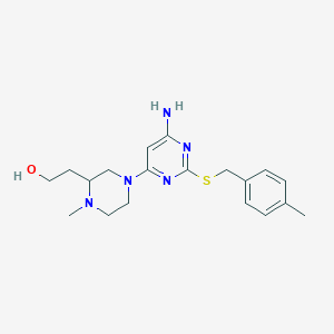 molecular formula C19H27N5OS B5618075 2-(4-{6-amino-2-[(4-methylbenzyl)thio]pyrimidin-4-yl}-1-methylpiperazin-2-yl)ethanol 