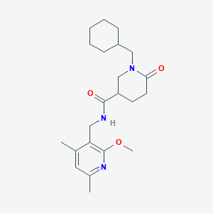 molecular formula C22H33N3O3 B5618188 1-(cyclohexylmethyl)-N-[(2-methoxy-4,6-dimethyl-3-pyridinyl)methyl]-6-oxo-3-piperidinecarboxamide 
