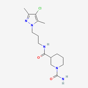 molecular formula C15H24ClN5O2 B5618261 N~3~-[3-(4-chloro-3,5-dimethyl-1H-pyrazol-1-yl)propyl]-1,3-piperidinedicarboxamide 