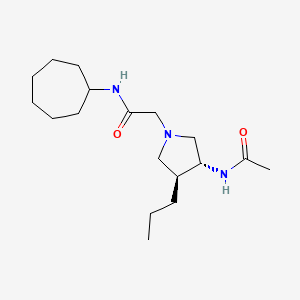 molecular formula C18H33N3O2 B5618297 2-[rel-(3R,4S)-3-(acetylamino)-4-propyl-1-pyrrolidinyl]-N-cycloheptylacetamide hydrochloride 