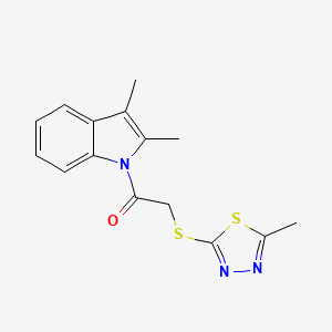 molecular formula C15H15N3OS2 B5618346 2,3-dimethyl-1-{[(5-methyl-1,3,4-thiadiazol-2-yl)thio]acetyl}-1H-indole 