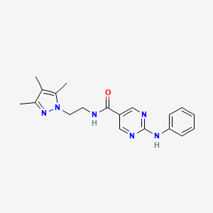 molecular formula C19H22N6O B5618391 2-anilino-N-[2-(3,4,5-trimethyl-1H-pyrazol-1-yl)ethyl]-5-pyrimidinecarboxamide 
