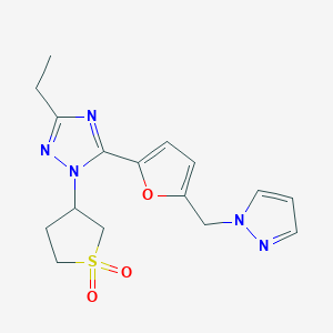 molecular formula C16H19N5O3S B5618441 1-(1,1-dioxidotetrahydro-3-thienyl)-3-ethyl-5-[5-(1H-pyrazol-1-ylmethyl)-2-furyl]-1H-1,2,4-triazole 