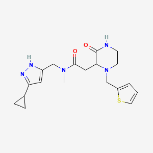 molecular formula C19H25N5O2S B5618482 N-[(5-cyclopropyl-1H-pyrazol-3-yl)methyl]-N-methyl-2-[3-oxo-1-(2-thienylmethyl)-2-piperazinyl]acetamide 