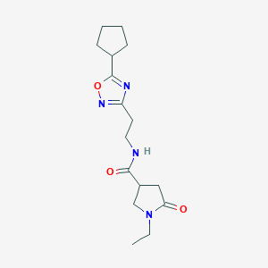 molecular formula C16H24N4O3 B5618595 N-[2-(5-cyclopentyl-1,2,4-oxadiazol-3-yl)ethyl]-1-ethyl-5-oxo-3-pyrrolidinecarboxamide 