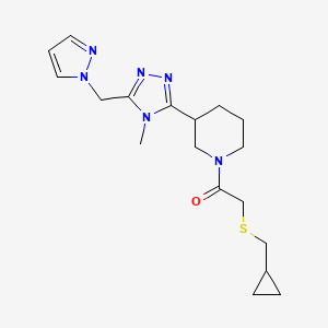 molecular formula C18H26N6OS B5618607 1-{[(cyclopropylmethyl)thio]acetyl}-3-[4-methyl-5-(1H-pyrazol-1-ylmethyl)-4H-1,2,4-triazol-3-yl]piperidine 
