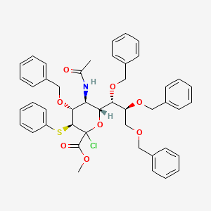 molecular formula C46H48ClNO8S B561868 Methyl (3S,4R,5S,6R)-5-acetamido-2-chloro-4-phenylmethoxy-3-phenylsulfanyl-6-[(1S,2S)-1,2,3-tris(phenylmethoxy)propyl]oxane-2-carboxylate CAS No. 120308-52-3