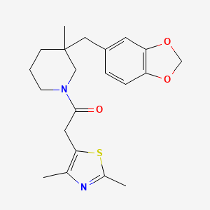 molecular formula C21H26N2O3S B5618689 3-(1,3-benzodioxol-5-ylmethyl)-1-[(2,4-dimethyl-1,3-thiazol-5-yl)acetyl]-3-methylpiperidine 