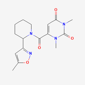 molecular formula C16H20N4O4 B5618753 1,3-dimethyl-6-{[2-(5-methyl-3-isoxazolyl)-1-piperidinyl]carbonyl}-2,4(1H,3H)-pyrimidinedione 