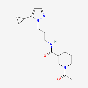 molecular formula C17H26N4O2 B5618777 1-acetyl-N-[3-(5-cyclopropyl-1H-pyrazol-1-yl)propyl]-3-piperidinecarboxamide 