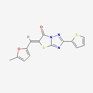 molecular formula C14H9N3O2S2 B5618790 5-[(5-methyl-2-furyl)methylene]-2-(2-thienyl)[1,3]thiazolo[3,2-b][1,2,4]triazol-6(5H)-one 