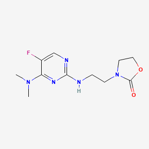 molecular formula C11H16FN5O2 B5618811 3-(2-{[4-(dimethylamino)-5-fluoropyrimidin-2-yl]amino}ethyl)-1,3-oxazolidin-2-one 