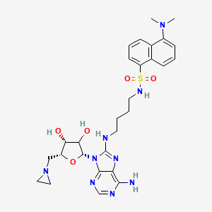 molecular formula C28H37N9O5S B561887 9-[(2xi)-5-(Aziridin-1-yl)-5-deoxy-beta-D-threo-pentofuranosyl]-N~8~-(4-{[5-(dimethylamino)naphthalene-1-sulfonyl]amino}butyl)-9H-purine-6,8-diamine CAS No. 256953-68-1