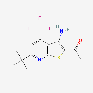 1-[3-amino-6-tert-butyl-4-(trifluoromethyl)thieno[2,3-b]pyridin-2-yl]ethanone