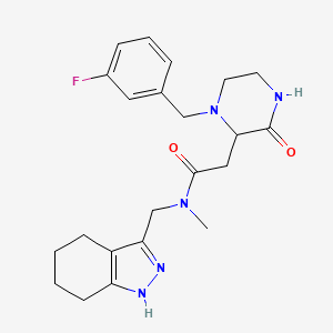 molecular formula C22H28FN5O2 B5619036 2-[1-(3-fluorobenzyl)-3-oxo-2-piperazinyl]-N-methyl-N-(4,5,6,7-tetrahydro-1H-indazol-3-ylmethyl)acetamide 
