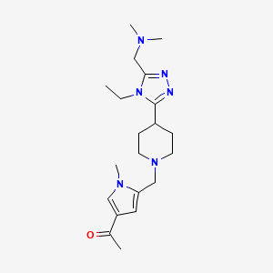 molecular formula C20H32N6O B5619067 1-{5-[(4-{5-[(dimethylamino)methyl]-4-ethyl-4H-1,2,4-triazol-3-yl}piperidin-1-yl)methyl]-1-methyl-1H-pyrrol-3-yl}ethanone 