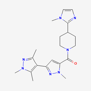 molecular formula C20H27N7O B5619090 1,1',3',5'-tetramethyl-5-{[4-(1-methyl-1H-imidazol-2-yl)piperidin-1-yl]carbonyl}-1H,1'H-3,4'-bipyrazole 
