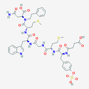 molecular formula C48H60N8O15S3 B056191 Succinyl-tyrosyl-methionyl-glycyl-tryptophyl-methionyl-aspartyl-phenethylamide CAS No. 112118-16-8