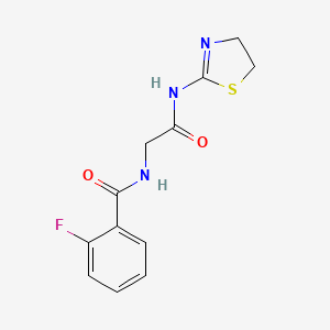 molecular formula C12H12FN3O2S B5619173 N-[(4,5-Dihydro-thiazol-2-ylcarbamoyl)-methyl]-2-fluoro-benzamide 