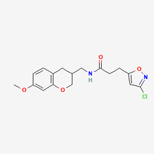 molecular formula C17H19ClN2O4 B5619216 3-(3-chloroisoxazol-5-yl)-N-[(7-methoxy-3,4-dihydro-2H-chromen-3-yl)methyl]propanamide 