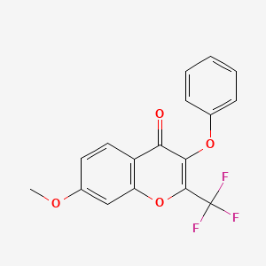 molecular formula C17H11F3O4 B5619292 7-methoxy-3-phenoxy-2-(trifluoromethyl)-4H-chromen-4-one 