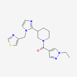 molecular formula C18H22N6OS B5619412 1-[(1-ethyl-1H-pyrazol-4-yl)carbonyl]-3-[1-(1,3-thiazol-4-ylmethyl)-1H-imidazol-2-yl]piperidine 