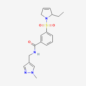 molecular formula C18H22N4O3S B5619432 3-[(2-ethyl-2,5-dihydro-1H-pyrrol-1-yl)sulfonyl]-N-[(1-methyl-1H-pyrazol-4-yl)methyl]benzamide 