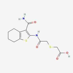 molecular formula C13H16N2O4S2 B5619458 [(2-{[3-(aminocarbonyl)-4,5,6,7-tetrahydro-1-benzothien-2-yl]amino}-2-oxoethyl)thio]acetic acid 