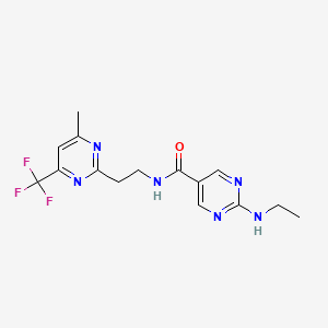 molecular formula C15H17F3N6O B5619662 2-(ethylamino)-N-{2-[4-methyl-6-(trifluoromethyl)-2-pyrimidinyl]ethyl}-5-pyrimidinecarboxamide 