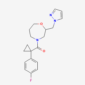 molecular formula C19H22FN3O2 B5619669 4-{[1-(4-fluorophenyl)cyclopropyl]carbonyl}-2-(1H-pyrazol-1-ylmethyl)-1,4-oxazepane 