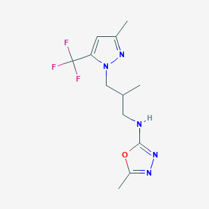 molecular formula C12H16F3N5O B5619932 5-methyl-N-{2-methyl-3-[3-methyl-5-(trifluoromethyl)-1H-pyrazol-1-yl]propyl}-1,3,4-oxadiazol-2-amine 