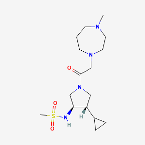 molecular formula C16H30N4O3S B5620033 N-{(3R*,4S*)-4-cyclopropyl-1-[(4-methyl-1,4-diazepan-1-yl)acetyl]-3-pyrrolidinyl}methanesulfonamide 