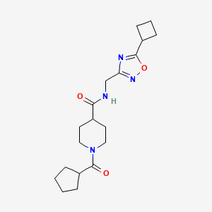 molecular formula C19H28N4O3 B5620054 N-[(5-cyclobutyl-1,2,4-oxadiazol-3-yl)methyl]-1-(cyclopentylcarbonyl)-4-piperidinecarboxamide 
