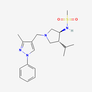 molecular formula C19H28N4O2S B5620117 N-{(3S*,4R*)-4-isopropyl-1-[(3-methyl-1-phenyl-1H-pyrazol-4-yl)methyl]pyrrolidin-3-yl}methanesulfonamide 