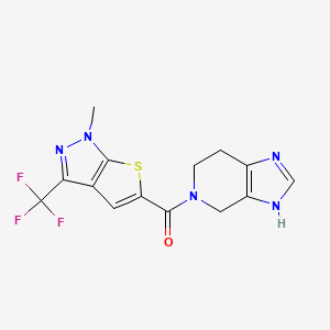 molecular formula C14H12F3N5OS B5620166 5-{[1-methyl-3-(trifluoromethyl)-1H-thieno[2,3-c]pyrazol-5-yl]carbonyl}-4,5,6,7-tetrahydro-1H-imidazo[4,5-c]pyridine 