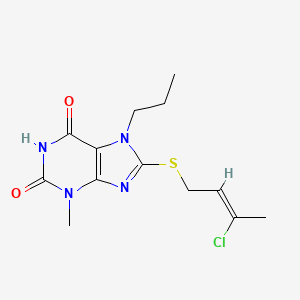 molecular formula C13H17ClN4O2S B5620219 8-[(3-chloro-2-buten-1-yl)thio]-3-methyl-7-propyl-3,7-dihydro-1H-purine-2,6-dione 