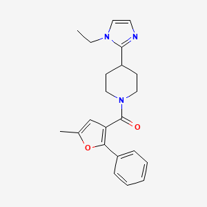 molecular formula C22H25N3O2 B5620478 4-(1-ethyl-1H-imidazol-2-yl)-1-(5-methyl-2-phenyl-3-furoyl)piperidine 