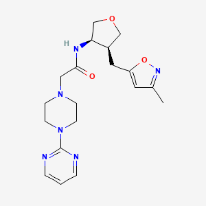 molecular formula C19H26N6O3 B5620680 N-{(3R*,4S*)-4-[(3-methylisoxazol-5-yl)methyl]tetrahydrofuran-3-yl}-2-(4-pyrimidin-2-ylpiperazin-1-yl)acetamide 