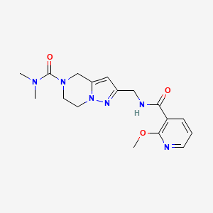 molecular formula C17H22N6O3 B5620777 2-({[(2-methoxypyridin-3-yl)carbonyl]amino}methyl)-N,N-dimethyl-6,7-dihydropyrazolo[1,5-a]pyrazine-5(4H)-carboxamide 