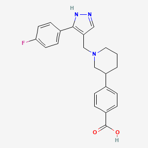 molecular formula C22H22FN3O2 B5621185 4-(1-{[3-(4-fluorophenyl)-1H-pyrazol-4-yl]methyl}piperidin-3-yl)benzoic acid 