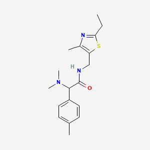 molecular formula C18H25N3OS B5621286 2-(dimethylamino)-N-[(2-ethyl-4-methyl-1,3-thiazol-5-yl)methyl]-2-(4-methylphenyl)acetamide 