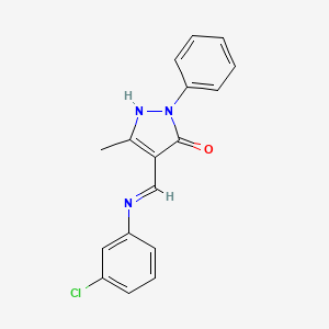 molecular formula C17H14ClN3O B5621385 4-{[(3-chlorophenyl)amino]methylene}-5-methyl-2-phenyl-2,4-dihydro-3H-pyrazol-3-one 