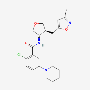 molecular formula C21H26ClN3O3 B5621598 2-chloro-N-{(3R*,4S*)-4-[(3-methylisoxazol-5-yl)methyl]tetrahydrofuran-3-yl}-5-piperidin-1-ylbenzamide 