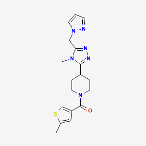 molecular formula C18H22N6OS B5621629 4-[4-methyl-5-(1H-pyrazol-1-ylmethyl)-4H-1,2,4-triazol-3-yl]-1-[(5-methyl-3-thienyl)carbonyl]piperidine 