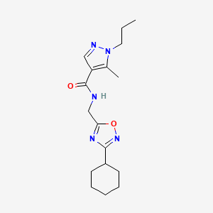molecular formula C17H25N5O2 B5621701 N-[(3-cyclohexyl-1,2,4-oxadiazol-5-yl)methyl]-5-methyl-1-propyl-1H-pyrazole-4-carboxamide 