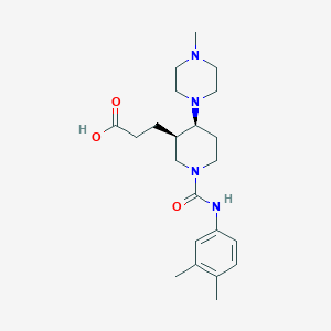 molecular formula C22H34N4O3 B5621805 3-[(3R*,4S*)-1-{[(3,4-dimethylphenyl)amino]carbonyl}-4-(4-methylpiperazin-1-yl)piperidin-3-yl]propanoic acid 