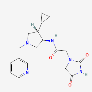 molecular formula C18H23N5O3 B5621850 N-[rel-(3R,4S)-4-cyclopropyl-1-(3-pyridinylmethyl)-3-pyrrolidinyl]-2-(2,4-dioxo-1-imidazolidinyl)acetamide dihydrochloride 