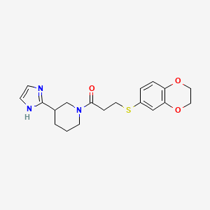 molecular formula C19H23N3O3S B5621891 1-[3-(2,3-dihydro-1,4-benzodioxin-6-ylthio)propanoyl]-3-(1H-imidazol-2-yl)piperidine 