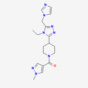 molecular formula C18H24N8O B5622030 4-[4-ethyl-5-(1H-imidazol-1-ylmethyl)-4H-1,2,4-triazol-3-yl]-1-[(1-methyl-1H-pyrazol-4-yl)carbonyl]piperidine 